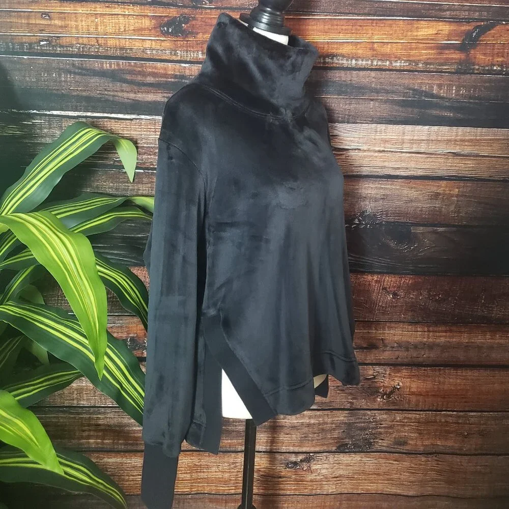 Athleta Double Cozy Karma Funnel Neck Velour Sweatshirt Sweater Black Medium - Picture 2 of 8